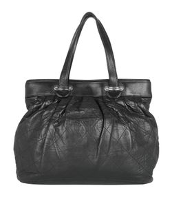 Ruched Quilted Tote, Leather, Black, 11681822(2006-08), 2*